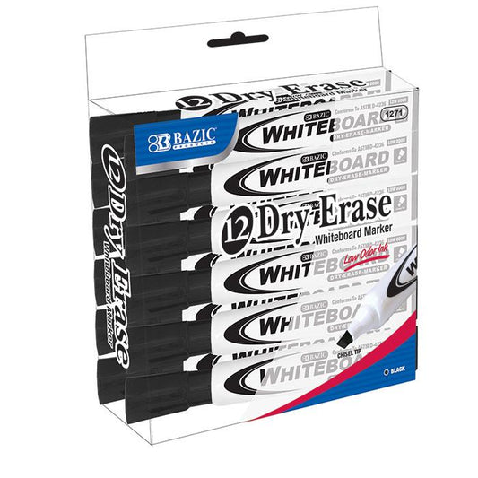 BAZIC Black Chisel Tip Dry-Erase Markers (12/Box) Sold in 12 Units