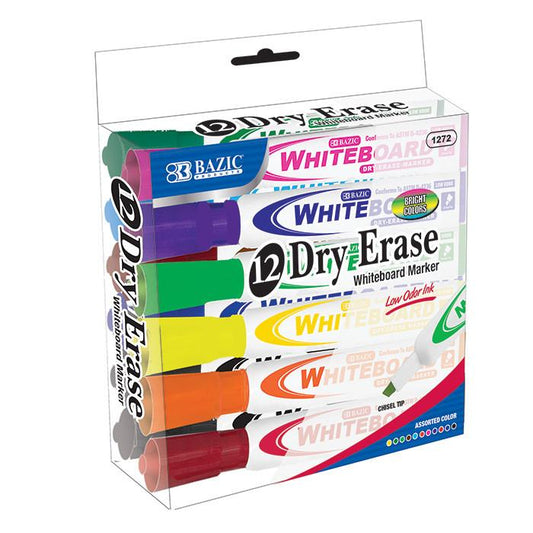 BAZIC Bright Color Chisel Tip Dry-Erase Markers (12/Box) Sold in 12 Units