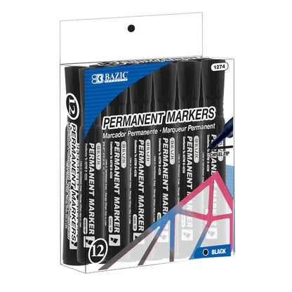 BAZIC Black Color Chisel Tip Desk Style Permanent Markers (12/Box) Sold in 12 Units