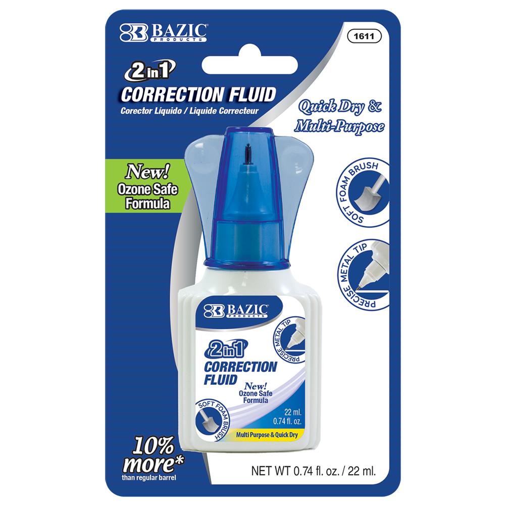 BAZIC 22ml 2 in 1 Correction w/ Foam Brush Applicator & Pen Tip Sold in 24 Units