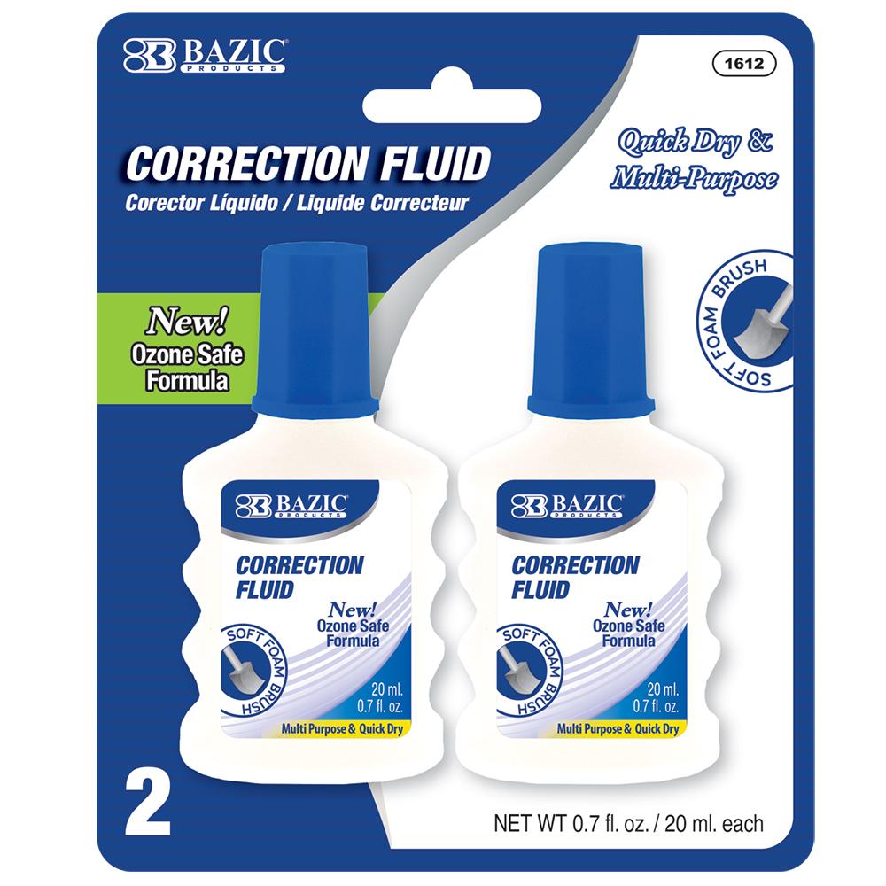 BAZIC 20ml/0.7 fl. oz. Correction Fluid w/ Foam Brush (2/Pack) Sold in 24 Units