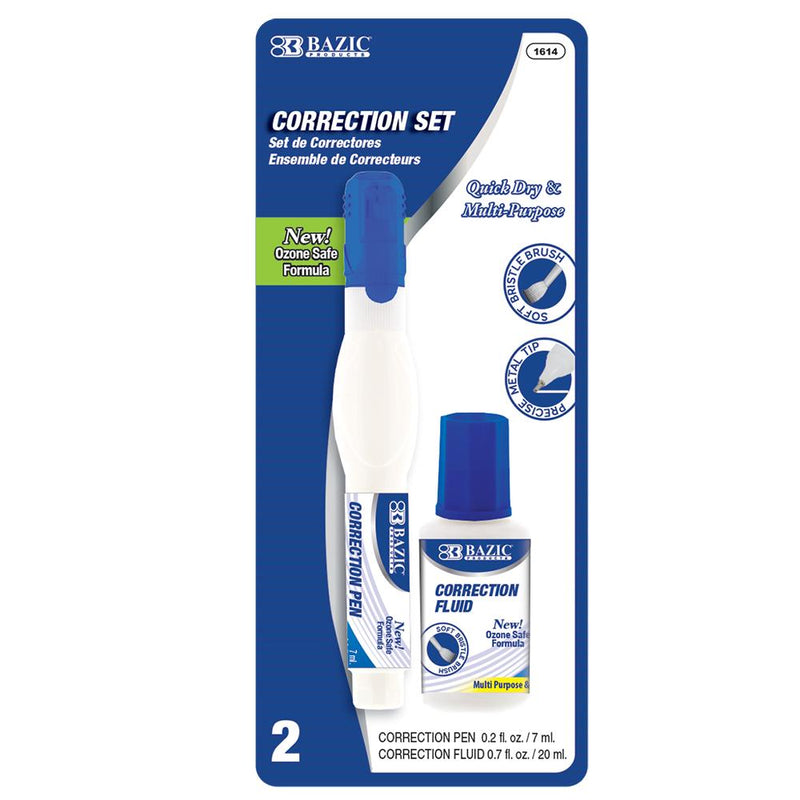 BAZIC Metal Tip Correction Pen & Correction Fluid (2/Pack) Sold in 24 Units