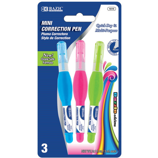 BAZIC 3 mL Metal Tip Mini Correction Pen (3/Pack) Sold in 24 Units