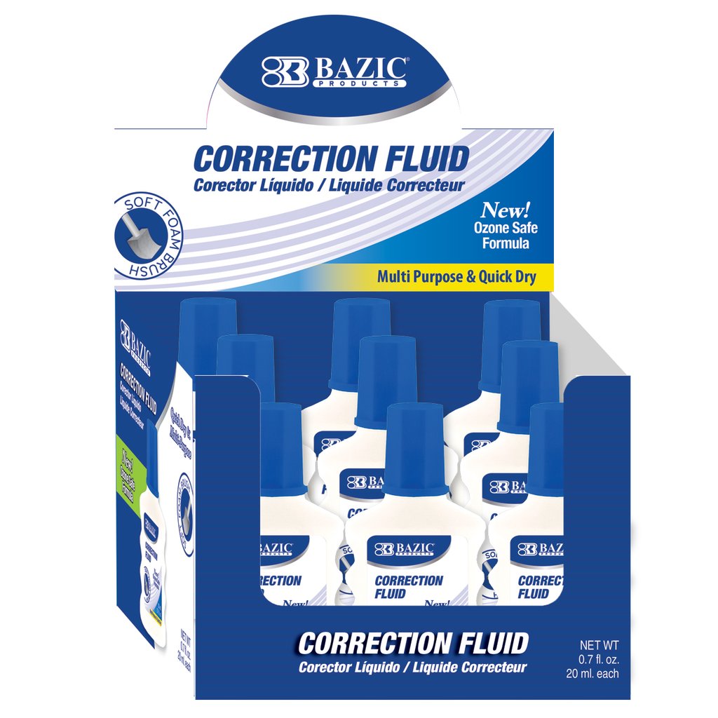 BAZIC 20 mL / 0.7 fl. oz. Correction Fluid w/ Foam Brush Sold in 12 Units