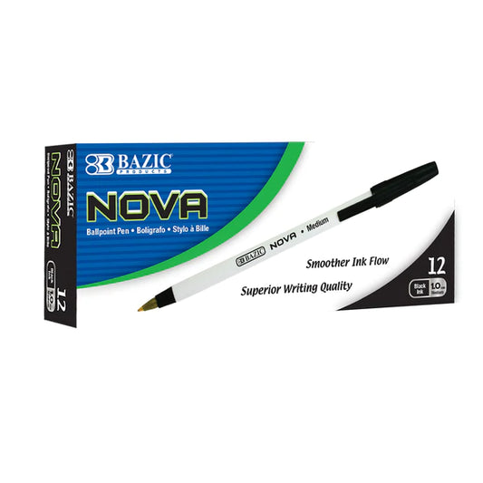 BAZIC Nova Black Color Stick Pen (12/Box) Sold in 12 Units