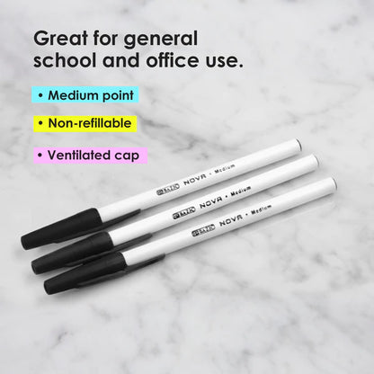 BAZIC Nova Black Color Stick Pen (12/Pack) Sold in 24 Units