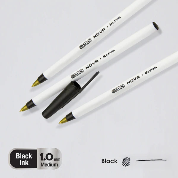 BAZIC Nova Black Color Stick Pen (12/Pack) Sold in 24 Units
