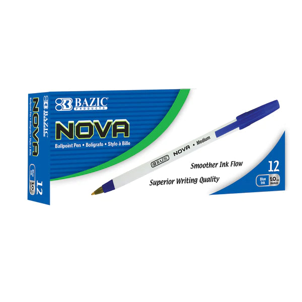 BAZIC Nova Blue Color Stick Pen (12/Box) Sold in 12 Units