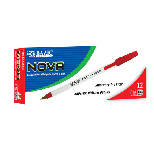 BAZIC Nova Red Color Stick Pen (12/Box) Sold in 12 Units