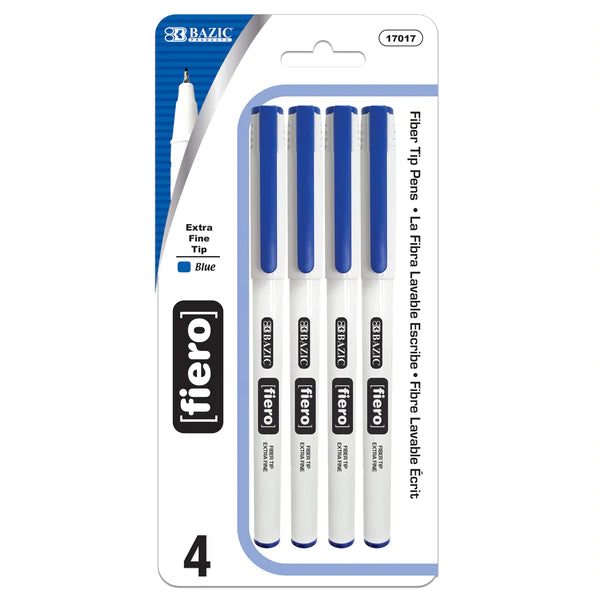BAZIC Fiero Blue Fiber Tip Fineliner Pen (4/Pack) Sold in 24 Units