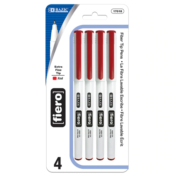 BAZIC Fiero Red Fiber Tip Fineliner Pen (2/Pack) Sold in 12 Units