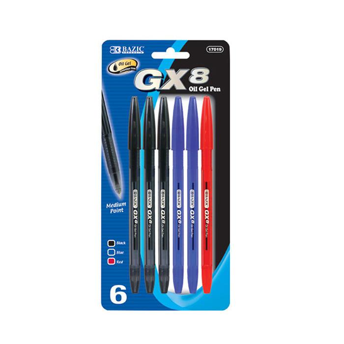 BAZIC GX-8 Asst. Color Oil-Gel Ink Pen (6/Pack) Sold in 24 Units