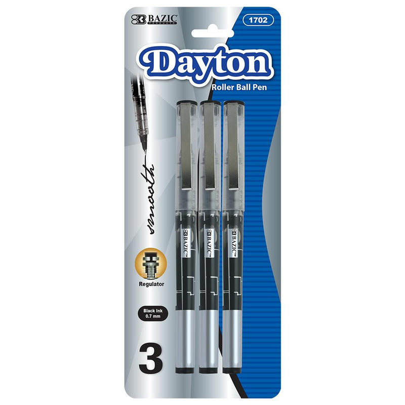 BAZIC Dayton Black Rollerball Pen with Metal Clip (3/Pack) Sold in 24 Units