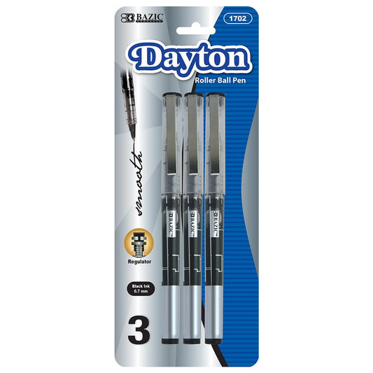 BAZIC Dayton Black Rollerball Pen with Metal Clip (3/Pack) Sold in 24 Units