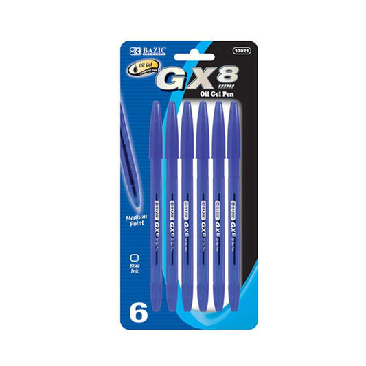 BAZIC GX-8 Blue Oil-Gel Ink Pen (6/Pack) Sold in 24 Units