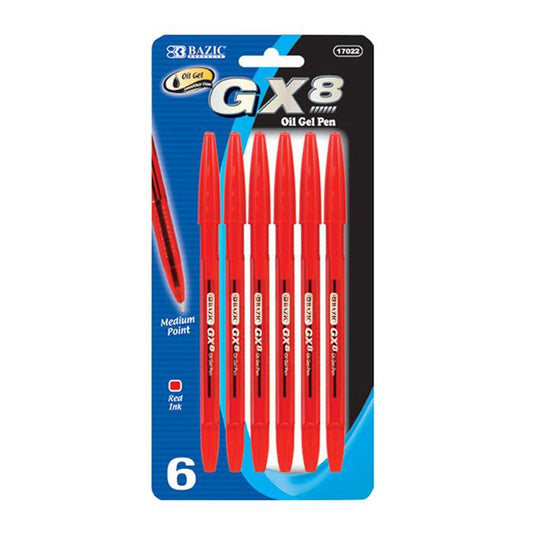 BAZIC GX-8 Red Oil-Gel Ink Pen (6/Pack) Sold in 24 Units