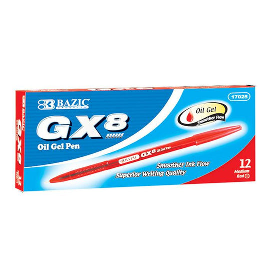 BAZIC GX-8 Red Oil-Gel Ink Pen (12/Box) Sold in 12 Units