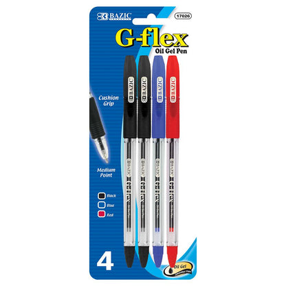 BAZIC G-Flex Asst. Color Oil-Gel Ink Pen w/ Cushion Grip (4/Pack) Sold in 24 Units