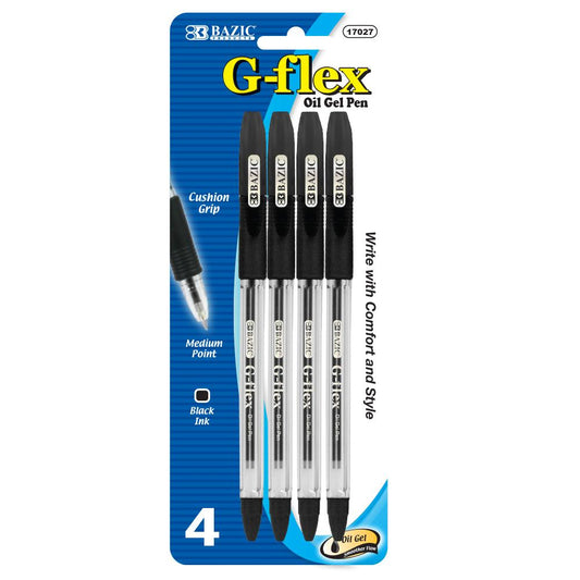 BAZIC G-Flex Black Oil-Gel Ink Pen w/ Cushion Grip (4/Pack) Sold in 24 Units