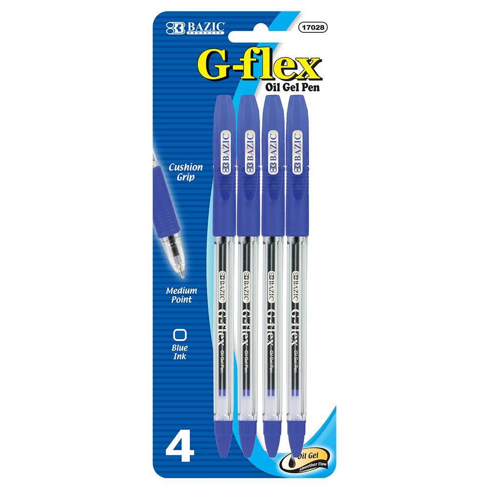 BAZIC G-Flex Blue Oil-Gel Ink Pen w/ Cushion Grip (4/Pack) Sold in 24 Units