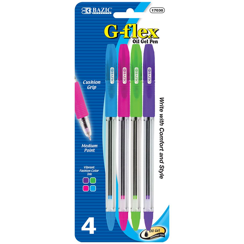 BAZIC 4 Color G-Flex Oil-Gel Ink Pen w/ Cushion Grip Sold in 24 Units