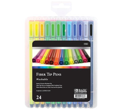 BAZIC 24 Color Washable Fiber Tip Pen Sold in 12 Units