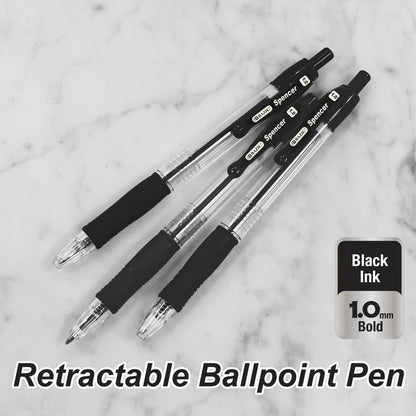 BAZIC Spencer Black Retractable Pen w/ Cushion Grip (4/Pack) Sold in 24 Units