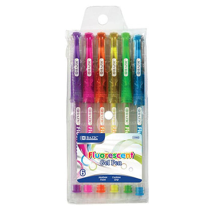 BAZIC 6 Fluorescent Color Essence Gel Pens w/ Cushion Grip Sold in 24 Units