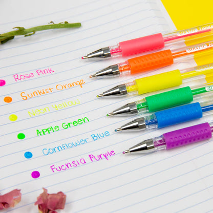 BAZIC 6 Fluorescent Color Essence Gel Pens w/ Cushion Grip Sold in 24 Units