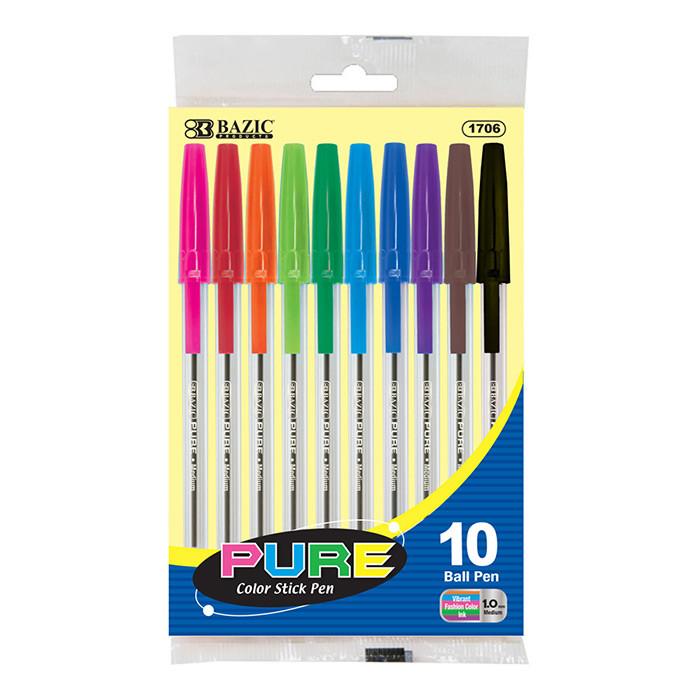 BAZIC 10 Pure Neon Color Stick Pen Sold in 24 Units