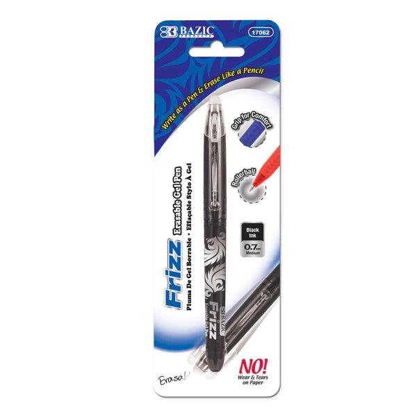 Frizz Black Erasable Gel Pen with Grip Sold in 24 Units
