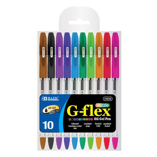 BAZIC 10 Color G-Flex Oil-Gel Ink Pen w/ Cushion Grip Sold in 12 Units