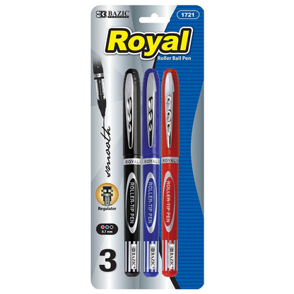 BAZIC Royal Assorted Color Rollerball Pen (3/Pack) Sold in 24 Units