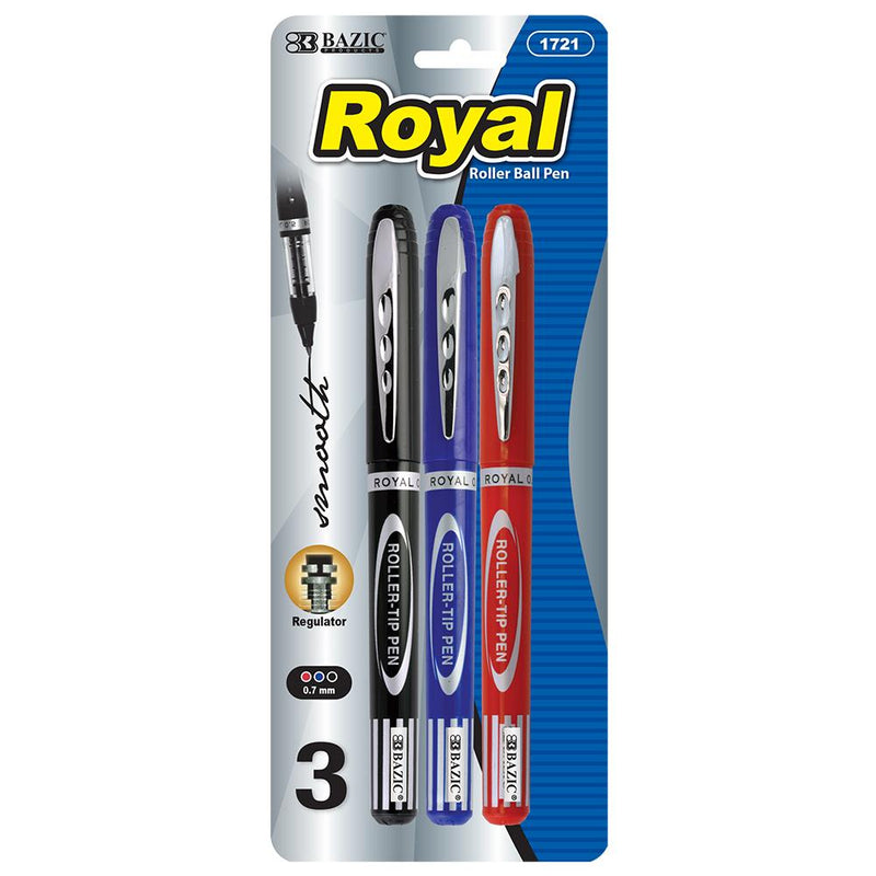 BAZIC Royal Assorted Color Rollerball Pen (3/Pack) Sold in 24 Units