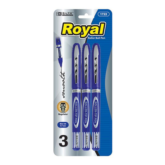 BAZIC Royal Blue Rollerball Pen (3/Pack) Sold in 24 Units