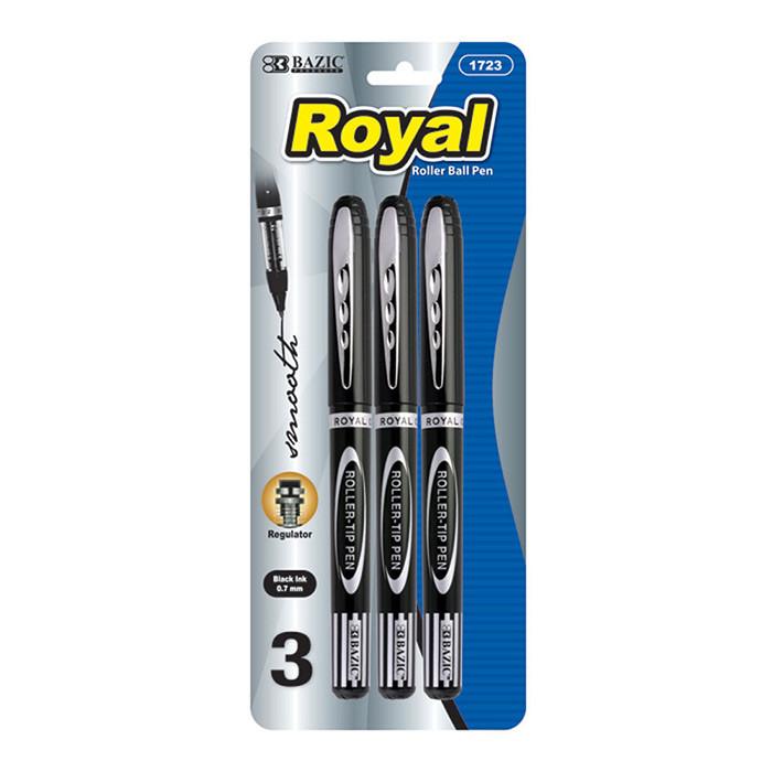 BAZIC Royal Black Rollerball Pen (3/Pack) Sold in 24 Units