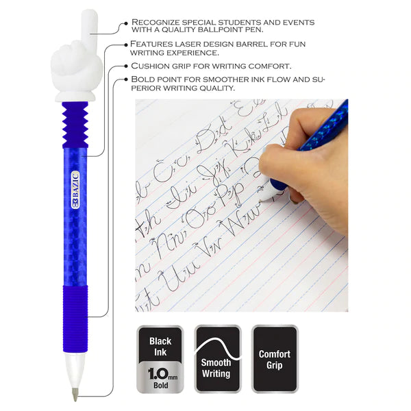 BAZIC Reward Ballpoint Pen w/ Finger Topper (2/Pack) Sold in 24 Units