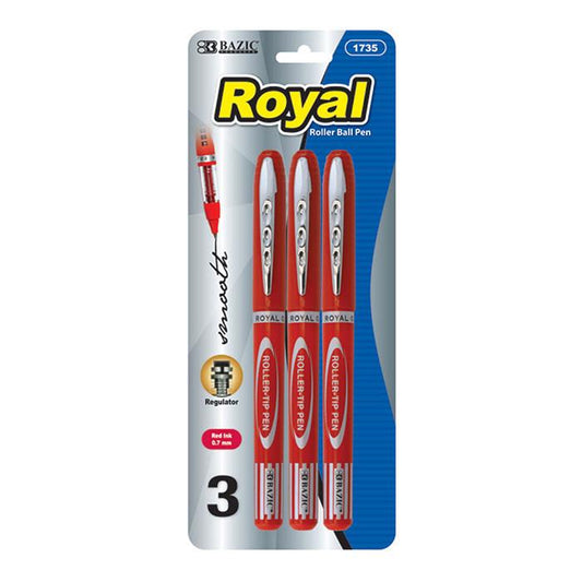 BAZIC Royal Red Rollerball Pen (3/Pack) Sold in 24 Units