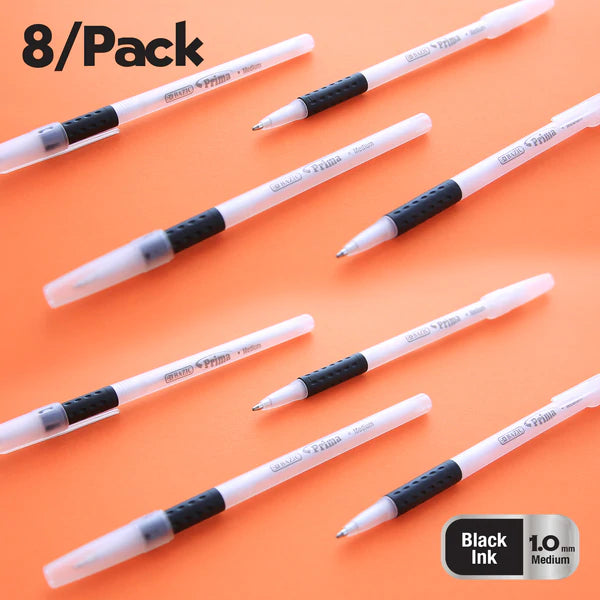 BAZIC Prima Black Stick Pen W/ Cushion Grip (8/Pack) Sold in 24 Units