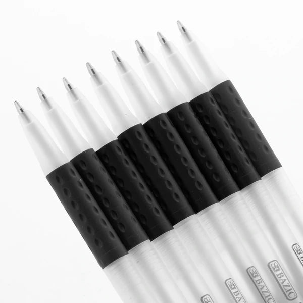 BAZIC Prima Black Stick Pen W/ Cushion Grip (8/Pack) Sold in 24 Units
