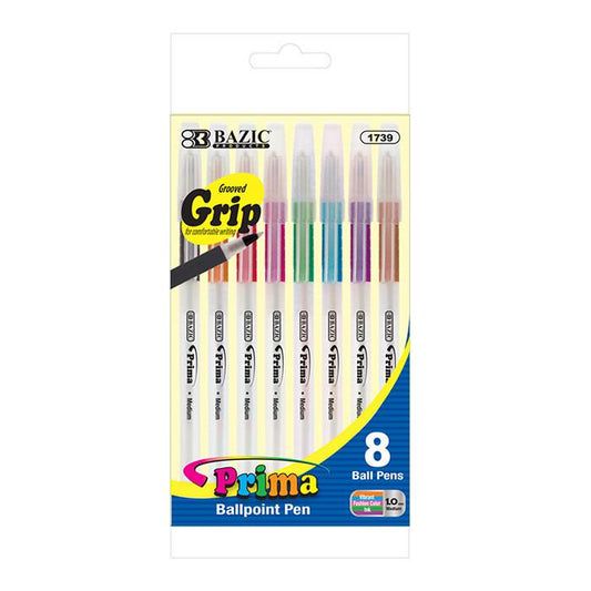 BAZIC 8 Color Prima Stick Pen w/ Cushion Grip Sold in 24 Units