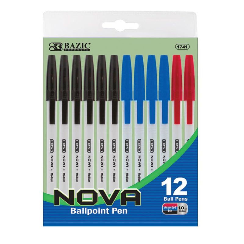 BAZIC Nova Assorted Color Stick Pen (12/Pack) Sold in 24 Units
