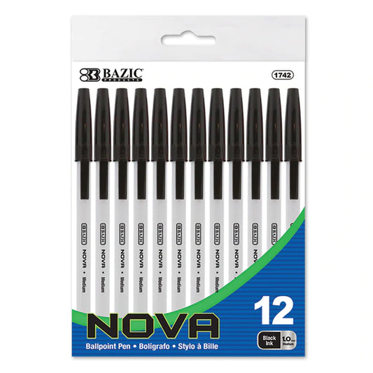 BAZIC Nova Black Color Stick Pen (12/Pack) Sold in 24 Units