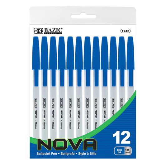 BAZIC Nova Blue Color Stick Pen (12/Pack) Sold in 24 Units