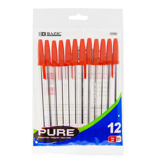 BAZIC Pure Red Stick Pen (12/pack) Sold in 24 Units