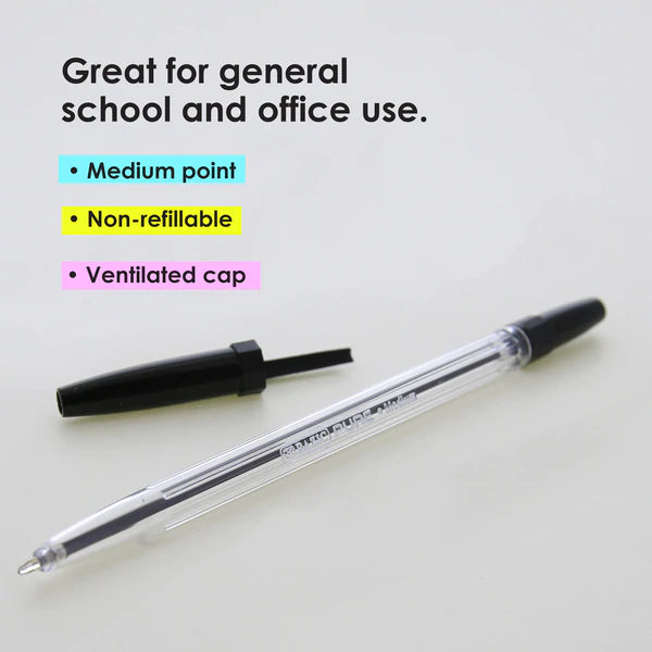 BAZIC Pure Black Stick Pen (12/Pack) Sold in 24 Units