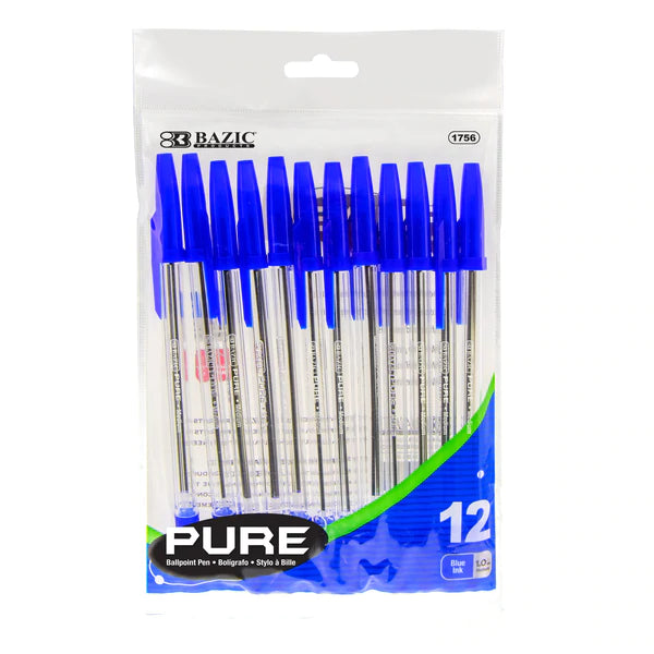 BAZIC Pure Blue Stick Pen (12/Pack) Sold in 24 Units