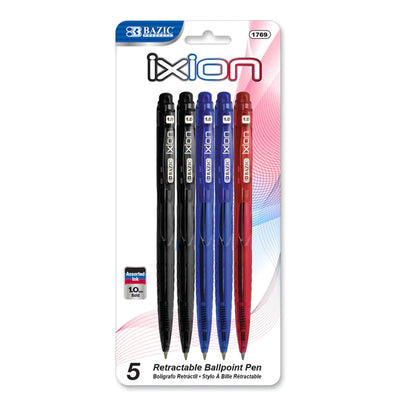 BAZIC B-330 Assorted Color Retractable Pen (5/Pack) Sold in 24 Units