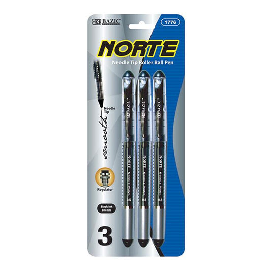 BAZIC Norte Black Needle-Tip Rollerball Pen (3/Pack) Sold in 24 Units
