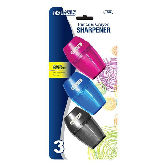 BAZIC Single Hole Sharpener w/ Receptacle (3/pack) Sold in 24 Units